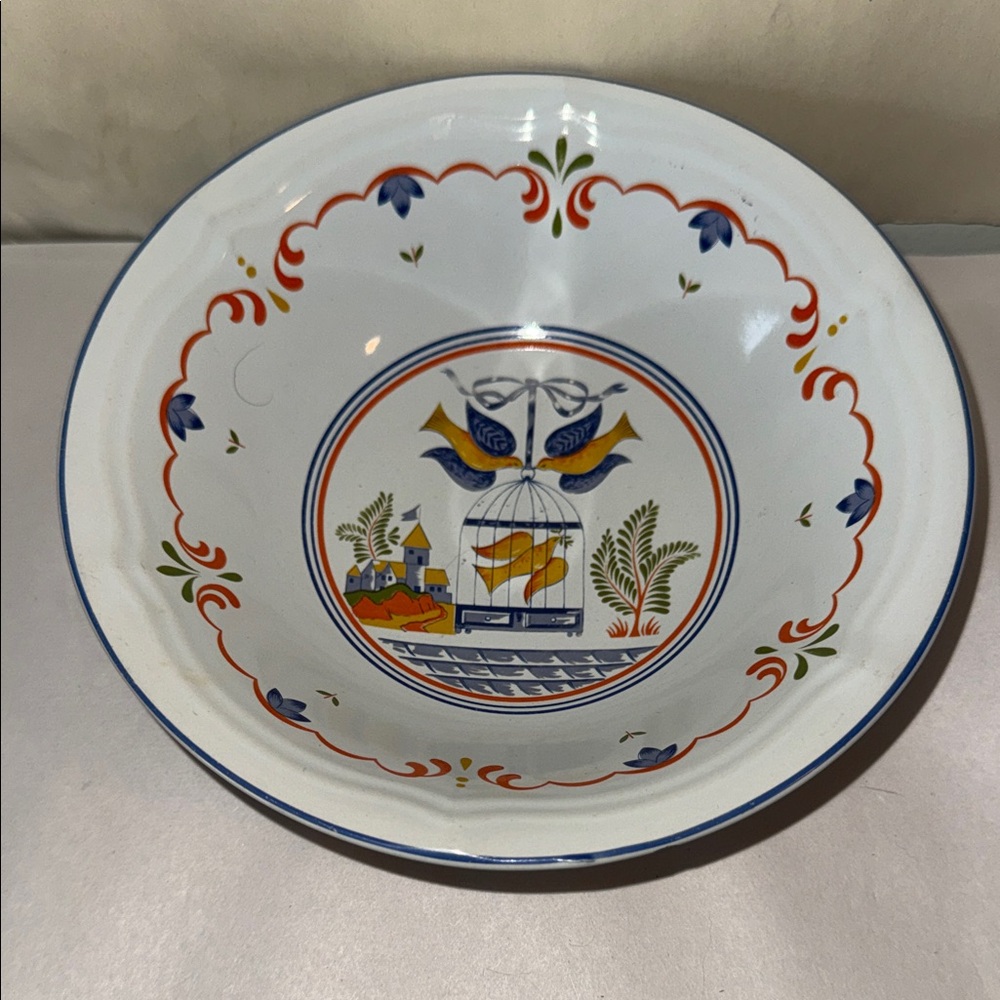 Two Ceramic Nautical Bowl with Blue and Orange Design